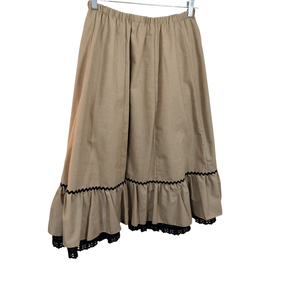 SK138AB)Vintage 80s Carefree Fashions Tan Ruffle Hem Lace Layered Prairie… - Picture 1 of 6